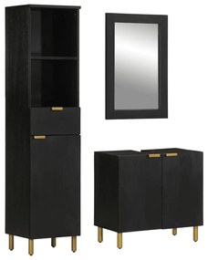 vidaXL Set mobilier de baie, 3 piese, negru, lemn compozit