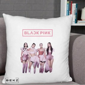 Perna Personalizata K-pop BLACKPINK Fotografie Grup Tinute Roz, 40x40 cm, Alb Pufos, Husa Detasabila, Perna Inclusa, BEKZ®
