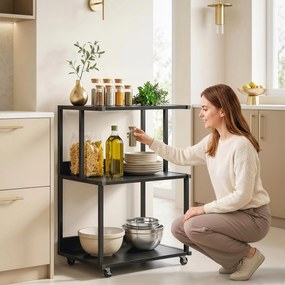 HOMCOM Suport pentru Imprimantă cu 3 Niveluri, Tavă Industrială Metalică pentru Birou, Negru | Aosom Romania