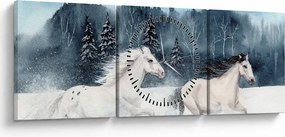 Tablou cu caii pictați (cu ceas) (90x30 cm)
