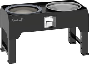 PawHut Bol înălțat pentru câini, înălțime reglabilă, bol cu apă, 2 boluri din oțel inoxidabil pentru câini mici și mari, Negru | Aosom Romania