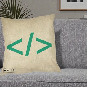 Perna Personalizata Cod HTML Turcoaz, 40x40 cm, Crem, Husa Detasabila, Perna Inclusa, BEKZ®