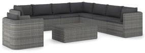 3059488 vidaXL Set mobilier de grădină cu perne, 9 piese, gri, poliratan