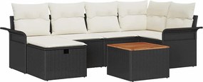 vidaXL Set de canapele pentru grădină cu pernă 7 pcs Negru Rattan poli
