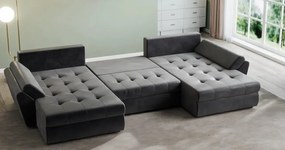 Colțar extensibil dumonde cu ladă de depozitare si sezut confortabil din spuma high-density, Loana U Madagaskar Black 355x185 cm