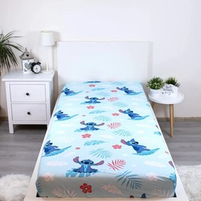 Cearceaf pentru copii albastru din bumbac pentru pat de o persoană cu elastic 90x200 cm Lilo &amp; Stitch "Blue" – Jerry Fabrics