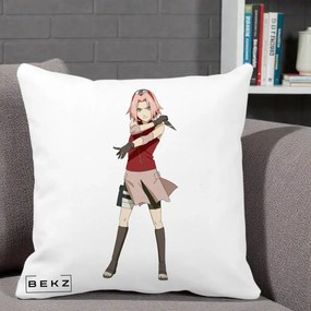 Perna Personalizata Naruto Sakura Haruno Portret, 40x40 cm, Alba Mata, Husa Detasabila, Perna Inclusa, BEKZ®