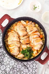 Set oale si tigai Royalty Line RL-ES2014M, 17 piese, Acoperire din marmurа, Inductie, Burgund