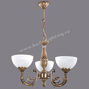 Lustra Polen cu 3 Brate, Desing Clasic, Finisaj Bronz Antic, Abajur Alb - Bussy Lighting 7179-52-03B
