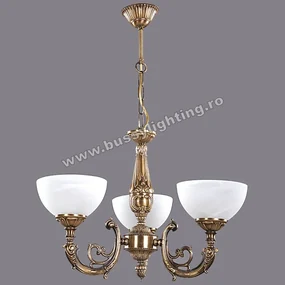 Lustra Polen cu 3 Brate, Desing Clasic, Finisaj Bronz Antic, Abajur Alb - Bussy Lighting 7179-52-03B