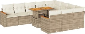 vidaXL Set canapele grădină perne 11 piese bej, poliratan/lemn acacia