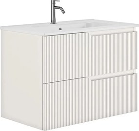 Set dulap baza suspendat Gala Canaletto 2 sertare 80 cm finisaj alb mat si lavoar Luc alb