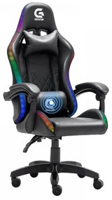 Scaun de gaming cu LED, masaj în perna lombară, design Racing, funcție recliner, telecomanda, Negru