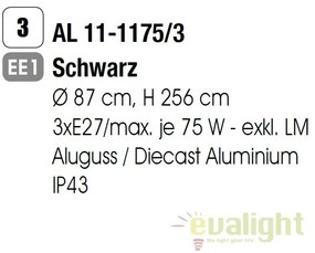 Stalp exterior stil clasic IP43 H256cm Reika negru AL 11-1175/3 schwarz OR