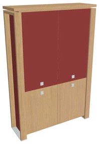Dulap înalt Verno+ S 140 x 46 x 210 cm, uși combinate, stejar deschis / roșu