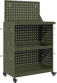 vidaXL Cărucior pentru unelte cu raft Verde măsliniu 65 x 35 x 111 cm
