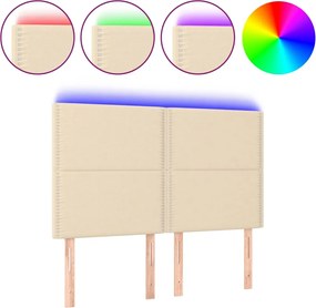 vidaXL Tăblie de pat cu LED, crem, 144x5x118/128 cm, textil