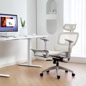 HOMCOM Scaun de birou ergonomic din plasă cu brațe 3D, înclinat la 135°, tetieră reglabilă, bej | Aosom Romania