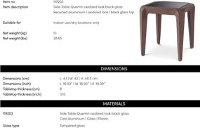 Masuta laterala LUX, Aluminiu Reciclat, Sticla Neagra, Quentin