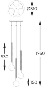 Lustră pe cablu Zuma Line P0583-03B-2GHF MIDA 3xG9/6W/230V alamă