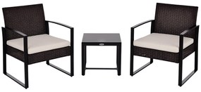 Set de mobilier de balcon Outsunny din Poliratan pentru 2 persoane, set de balcon cu perne Maro+Crem | Aosom Romania