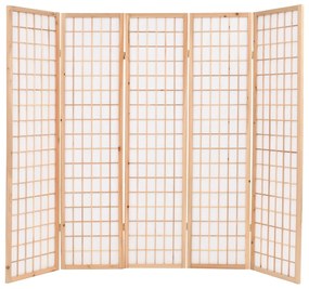 Paravan pliabil cu 5 panouri, stil japonez, 200x170 cm, Natural Maro, 5