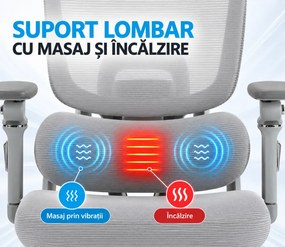VIGOCHAIR ULTRA PRO FOAM SEAT Scaun ergonomic, spatar reglare verticala, suport lombar cu masaj si incalzire, sezut translatie, cotiere 6D, suport picioare, Gri