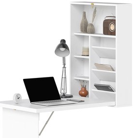 HOMCOM Birou pliabil de perete, masă de perete pliabilă cu rafturi pentru living, sufragerie, birou, 93,8 x 60 x 147 cm, alb | Aosom Romania