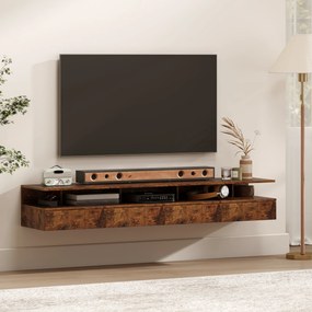 HOMCOM Set de 2 Noptiere Suspendate cu Sertar și Raft Deschis, 35x32x22.5 cm, Maro Rustic | Aosom Romania