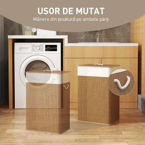 HOMCOM Coș de Rufe 72L cu Capac din Bambus și Sac Detașabil | Aosom Romania