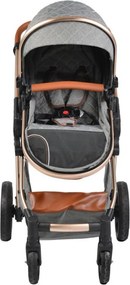 Carucior nou nascuti 2 in 1 NOVOKIDS™ Alma Gold PRO , Cu geanta bebe, Cadru Aluminiu , Amortizoare, Roti din cauciuc plin AVE, Landou, Modul sport,