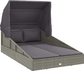 vidaXL Șezlong cu acoperiș pliabil, gri, 200x114x128 cm, poliratan