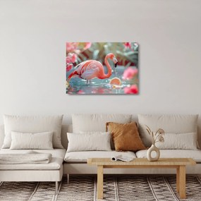 Tablou pe sticlă - Flamingo în iaz (70x50 cm)