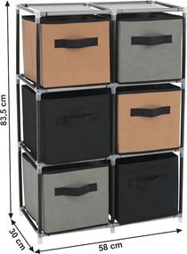 Comodă cu sertare din material textil, negru/maro/gri, CAMILO TYP 2