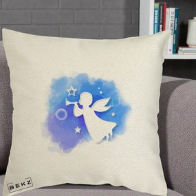 Perna Decorativa Inger cu Trompeta Albastru, 40x40 cm, Ecru, Husa Detasabila, Perna Inclusa, BEKZ®