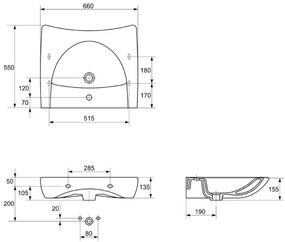 Lavoar suspendat Cersanit Etiuda 66 cm, asimetric, alb