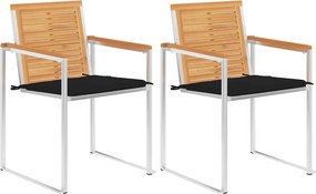 vidaXL Scaune grădină cu perne, 2 buc., lemn masiv tec/oțel