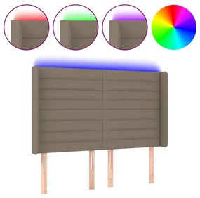 vidaXL Tăblie de pat cu LED, gri taupe, 147x16x118/128 cm, textil