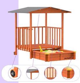 Groapa cu nisip cu verandă SUNNY, 130x130x143cm, maro/gri Jurhan