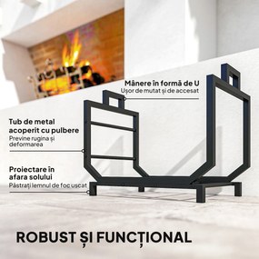 Outsunny Suport pentru Lemne Capacitate 50 kg cu Geantă de Transport Detașabilă Negru | Aosom Romania