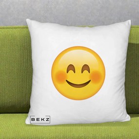 Perna Decorativa Emoji Fericit Roscat, 40x40 cm, Alb Pufos, Husa Detasabila, Perna Inclusa, BEKZ®