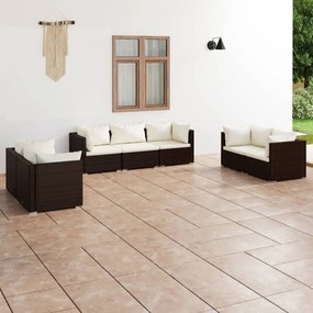 3102266 vidaXL Set mobilier de grădină cu perne, 7 piese, maro, poliratan