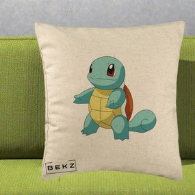Perna Personalizata Squirtle Pokemon, 40x40 cm, Bej, Husa Detasabila, Perna Inclusa, BEKZ®