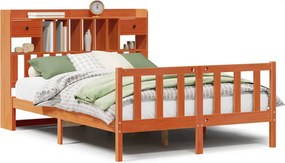 vidaXL Pat cu bibliotecă fără saltea maro 140x190 cm lemn masiv de pin