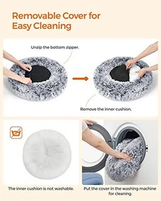 Patut pufos pentru caini / pisici, Ø 60 cm, plush, gri, Feandrea