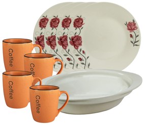 Bucurie la Masă: Set de Masă Portelan Decorat cu Trandafiri Roz, 4 persoane