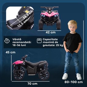 AIYAPLAY Quad Electric pentru Copii 6V, ATV cu Faruri LED și Muzică, 18-56 Luni, Roz | Aosom Romania