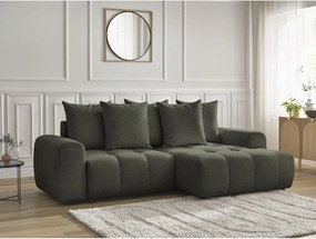 Colțar kaki extensibil/cu spațiu de depozitare cu tapițerie din chenille (cu colț pe partea dreaptă/cu șezlong) Roxelane – Bobochic Paris