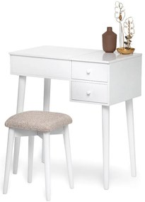 Masă de toaletă cu oglindă, 2 sertare și cutie de bijuterii Bonami Essentials Beauty, alb