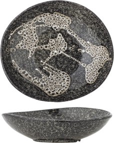 Bol de servire din ceramică, gri, formă rotunda cu margine ondulata, glazură reactivă, 8 x 24 cm, „Sway”